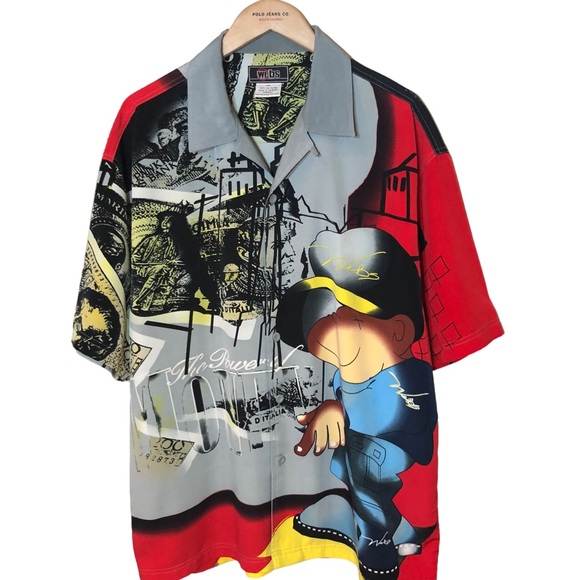 WEBS Jean Co. Vintage Y2K Button Down Shirt 2XL Cool All Over Print Urban-wear - Picture 11 of 11
